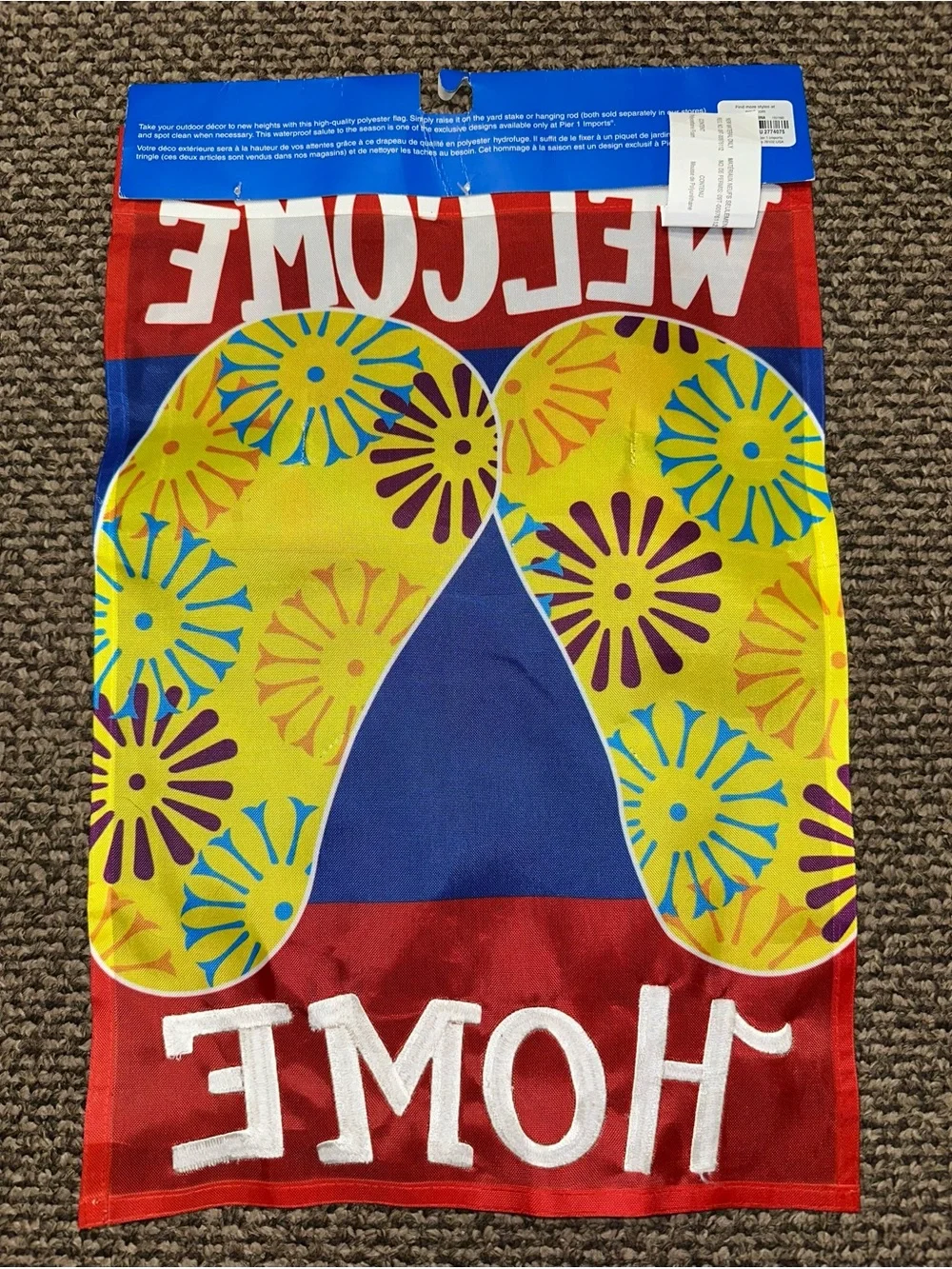 Pier 1 Welcome Home Garden Flag Flip Flops 3D Flowers Multicolor 12x18 Summer